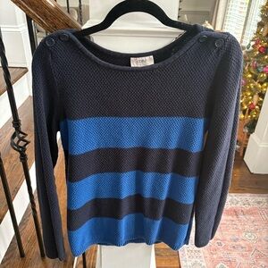 Navy and Blue Striped Boat Neck Sweater Size Large